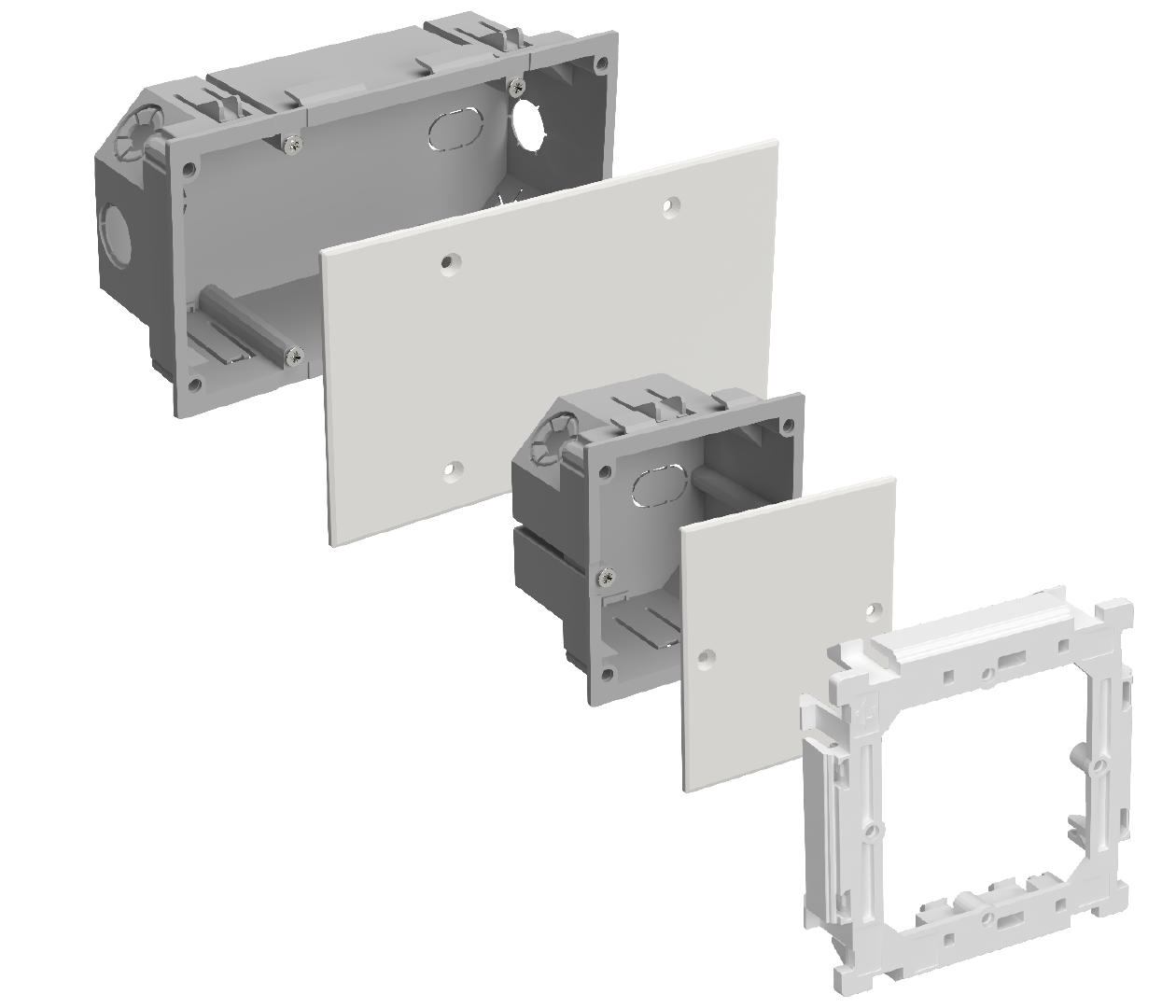 Installation boxes and frame for flexible mounting