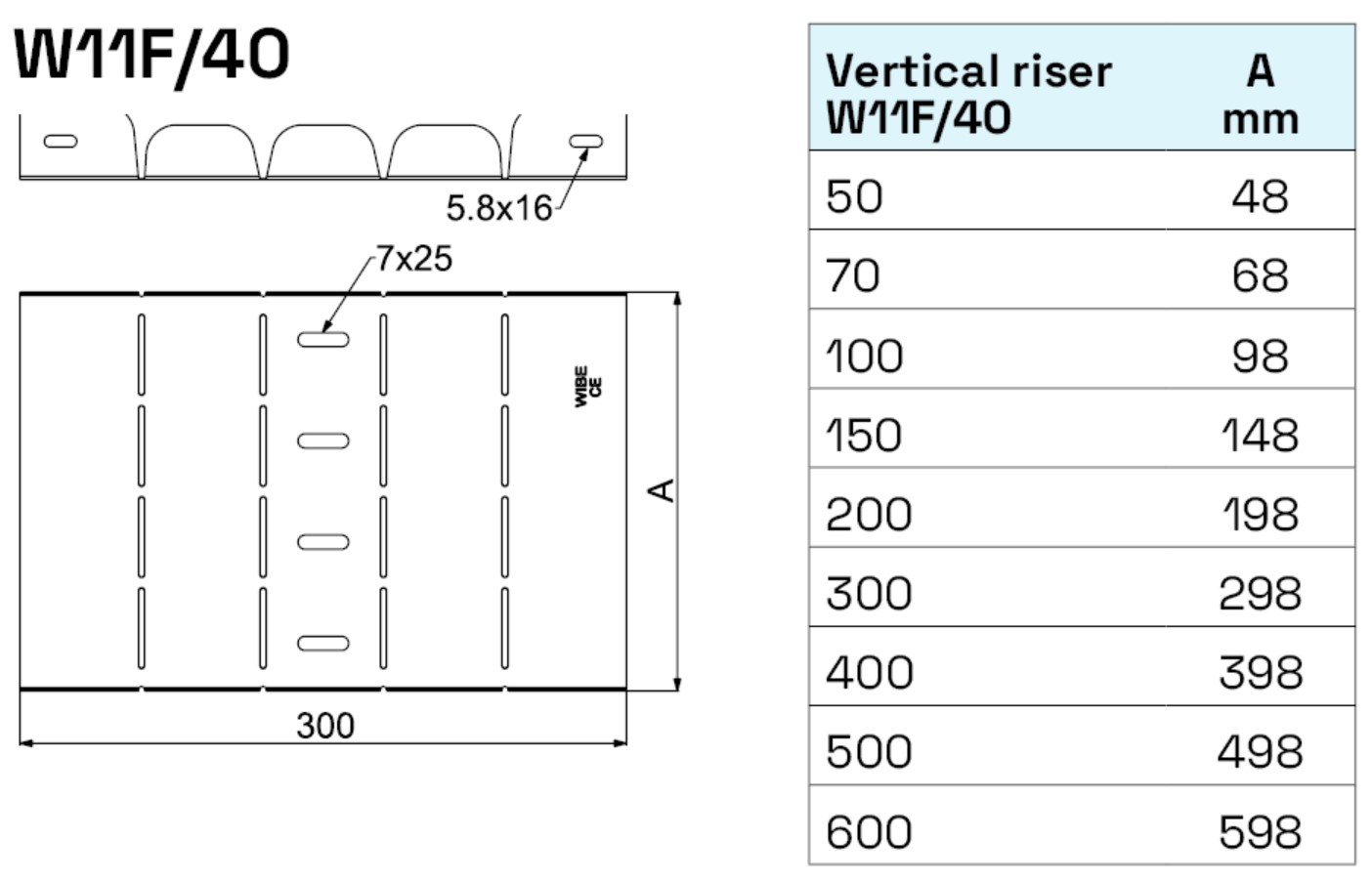 Vertical riser W11F/40-200 HDG | Wibe group