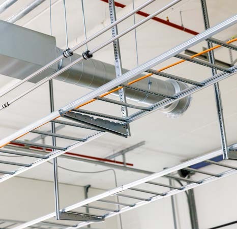 Wibe cable ladders installed above a data centre ceiling